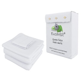 Eucalyptus Lyocell Bed Sheets, Hypoallergenic 100% Organic Tencel, Thermal Regulating and Moisture Wicking for Hot Sleepers, Superior Thread Quality, Extra Deep Pockets Queen Size - White