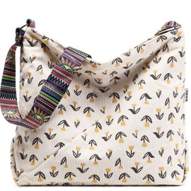 Makukke Handbag Women's Shoulder Bag, Cord Bags, Large Shopper Tote Bag, Shoulder Bag, Casual Crossbody Bag for School, Office, Work, Travel, Excursion, Shopping, Floral, Retro