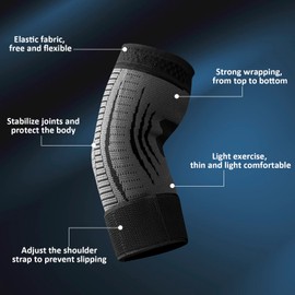 Elbow Support for Men and Women 1 Pack Non Slip Elbow Brace Adjustable Compression Arm Sleeve for Left and Right Hand Tennis Elbow, Golfers Elbow, Arthritis, Tendinitis, Weightlifting (Black, S)