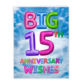 NobleWorks Big 15th Wedding Milestone Anniversary Card 8.5 x 11-15 Years Married Couples (Not Actual Balloons or 3D) Inflated Messages J9430MAG-US