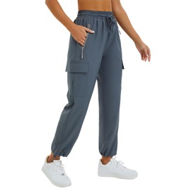 FARUNGS Quick Dry Cargo Pants Lightweight Tactical Hiking Pants with 5 Pockets for Women,Stretchy Waist and Water Resistant Grey