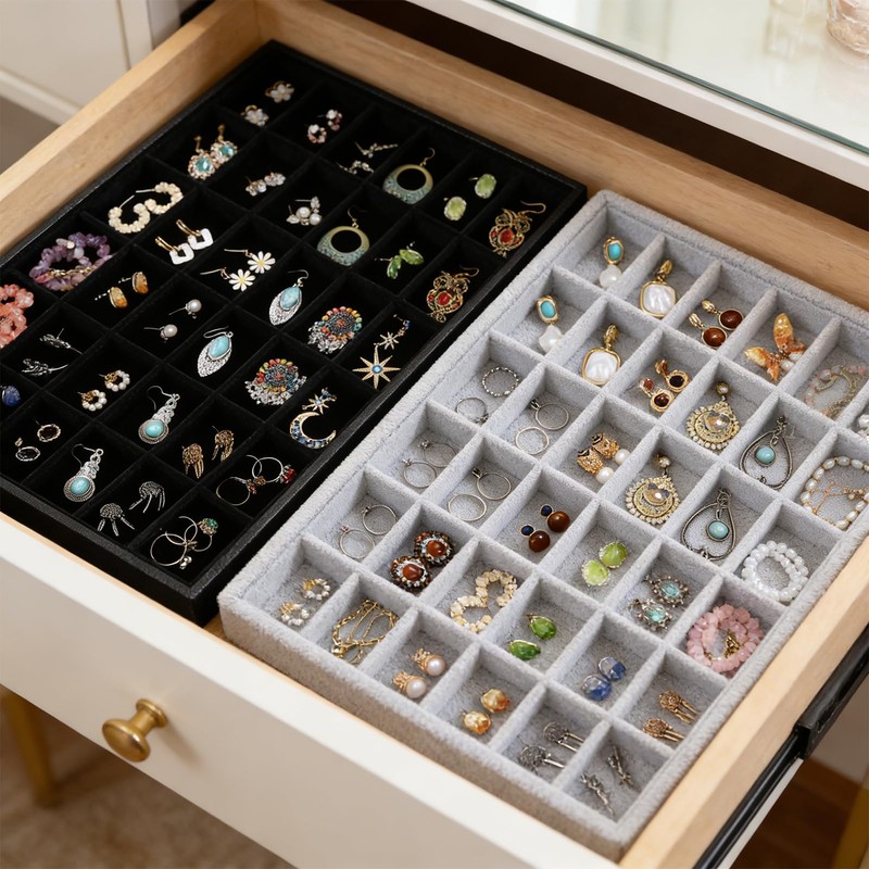 Wudygirl Earring Organizer Jewelry Tray for Drawer 13.7"x9.4" Gray
