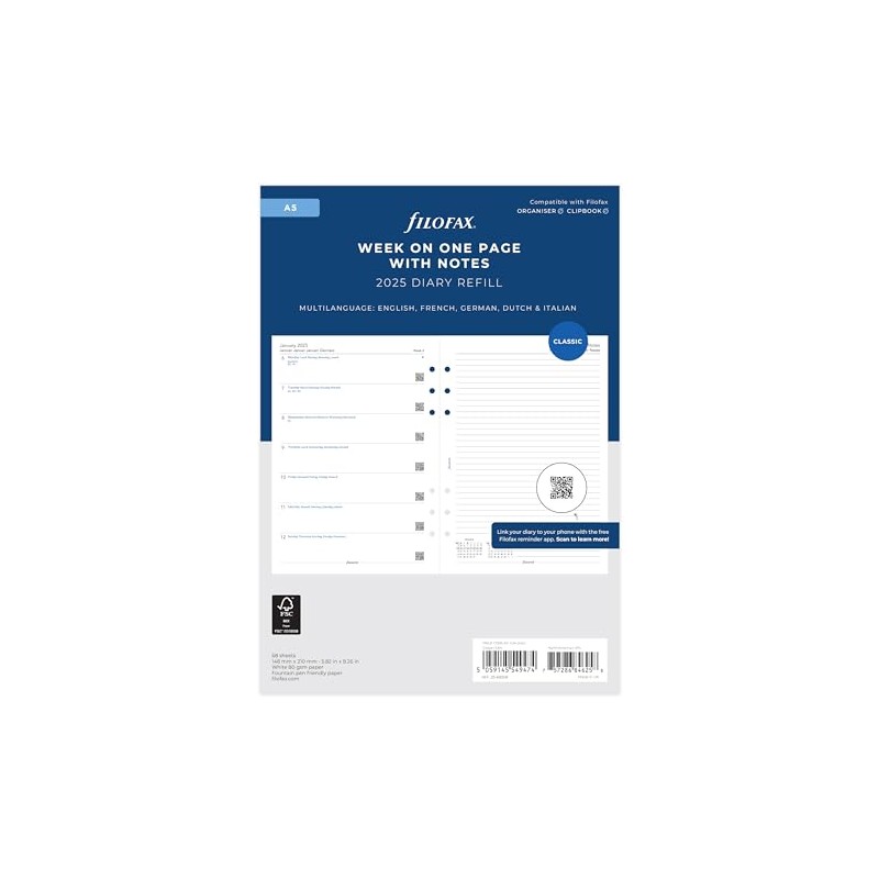 A5 Week per page with notes 5 language 2025