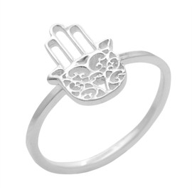 Silverly Women's 925 Sterling Silver Filigree Hamsa Fatima Hand Protection Band Ring