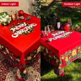 Christmas Red Table Cloth Square - 60x60 inch - Water Resistant Holiday Decor New Year's Eve Cloth Tablecloth - Easy Care Fabric Table Covering for Party, Kitchen, Dining Room, Outdoor Use