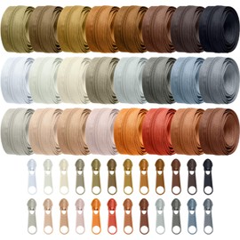 Syhood 24 Colors Zipper Repair Kit, 24 Yard #5 Nylon Coil Sewing Zippers Sewing Supplies Zipper Tape Zippers by The Yard with 96 Pcs Zip Pulls Sliders Purse Hardware for Bags Making (Brown Series)