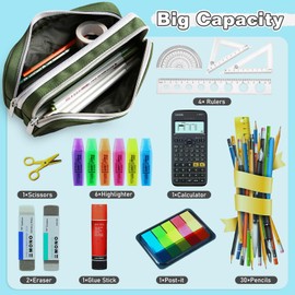 TOYESS Large Pencil Case for Boys and Girls, Lightweight Triple Pockets Pencil Cases with Big Compartments for School Stationary, Camouflage Black