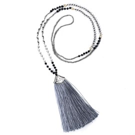 KELITCH Bohemian Chains Pendant Necklace Turquoise Crystal Beads Necklace Colorful Tassel Necklace for Women Fashion Jewelry (Gray)