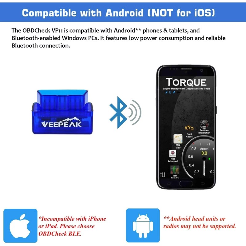 Veepeak Mini Bluetooth OBD2 Scanner OBD II Car Diagnostic Scan