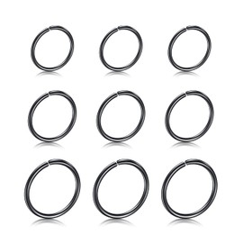 IUDWCG 9pcs Stainless Steel Nose Ring Ring Seamless Round Earrings Pierced Earrings Jewelry 3 Sizes (Black)