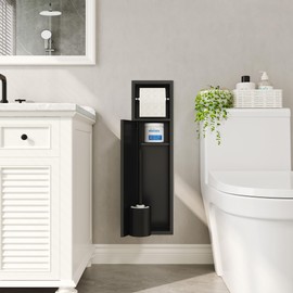 Qeke Recessed Toilet Brush Holder, SUS304 Stainless Steel Rustproof Recessed Toilet Brush Holder, in Wall Tissue Brush Storage Cabinet for Bathroom, Matte Black, 4" Depth