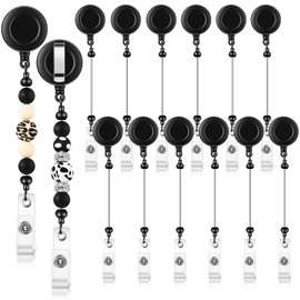 Sayglossy 12 Pcs Beadable DIY Badge Reel Kit Retractable ID Name Badge Reel Clips Holder for Beads Blank Bar with Belt Clip Jewelry DIY Gift for Nurse and Teacher Office Supplies (Black)