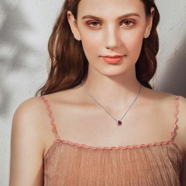 PHNIBIRD Garnet Necklace for Women 45cm Sterling Silver Cubic Zirconia, 45 inches, Sterling Silver, Cubic Zirconia