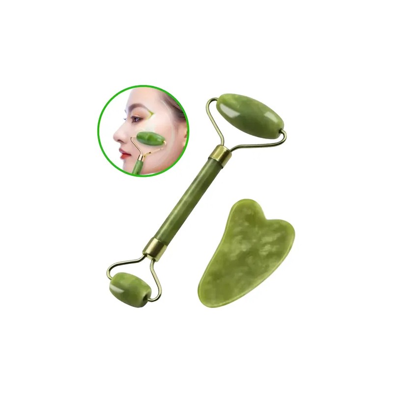 Rodillo De Jade Guasha Masaje Facial Antiedad Rostro