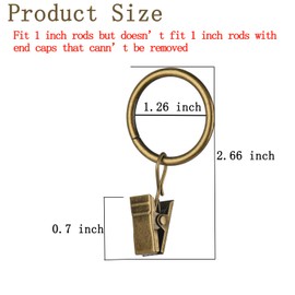 16 Pack Curtain Rings with Clips, Window Clip Rings Curtain Hooks Hangers Clip Rings for Hanging Drapery Drapes Bows, Small 1.26 Inch Diameter, Fits up to 1" Rod, Bronze
