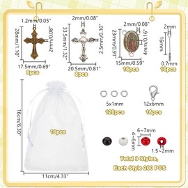 PH PandaHall 988pcs Wooden Bead Rosary Necklace Making Kit First Communion Prayer Making Set Round Wood Beads Cross Charms Pendants for Easter Baptism Favors Necklace Bracelet Earrings Making