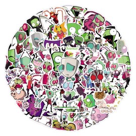 110Pcs Invader Alien Zim Stickers Cool Aliens Stickers, Vinyl Waterproof Sticker for Laptop, Guitar, Water Bottle, Birthday Gifts for Girls, Kids, Teens (Zim)