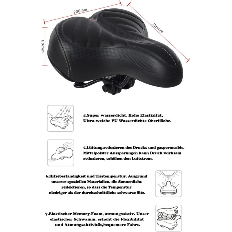 Comfortable Bicycle Saddle, Ergonomic Gel Saddle with Double Suspension Ball