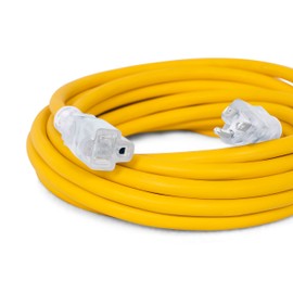 Internet's Best 25 FT Power Extension Cord with LED Lighted Plugs - 12 AWG (Gauge – 12/3) Heavy Duty Outdoor/Indoor Power Extension Cable Cord - NEMA 5-15 R & 5-15P – SJTW - Yellow