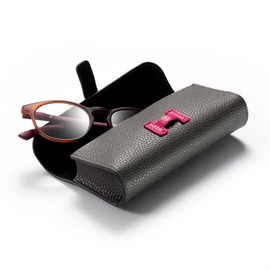 FEFI - Hard case soft case glasses case in attractive leather look with buckle - incl. cleaning cloth, gray