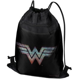 LOGOVISION Wonder Woman 1984 Glitchy Logo Drawstring Backpack Sports Bag Sackpack 17" x 13", Perfect for Gym, Yoga or Practice