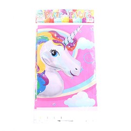 Personalisedjust4u 180x108cm Disposable PVC Table Cover Tablecloth Kids Unicorn Plus 59mm Its my Birthday Button Badge