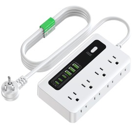 Power Strip with USB, HITRENDS 6 Ft Surge Protector Flat Plug Extension Cord with 8 Outlets 3 USB Ports & 3 Type-C Port (5V/3A), Outlet Extender for Home Office, White