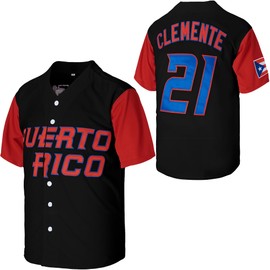 Youth #21 Roberto Clemente Puerto Rico World Game Classic Kids Baseball Jersey Black L Stitched