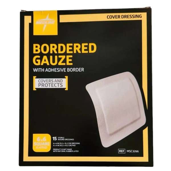 Medline 6 x 6" Bordered Gauze Adhesive Dressing MSC3266 Box