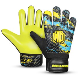 MEUDOX Soccer Goalkeeper Gloves, Double Wrist Protection, Anti-Slip Palm, Youth Kids Size, Black/Yellow/Blue (Yellow Fluorescent, 5)