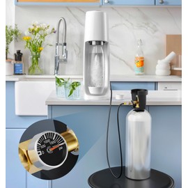 CALPOSE Soda Machine CO2 Adapter，Soda Machine CO2 Refill Quick Connect Adapter with Gauge and Bleed Valve，Soda Maker Part with CGA320 to TR21-4 Soda Machine Compatible for Fizze, One Touch, Jet