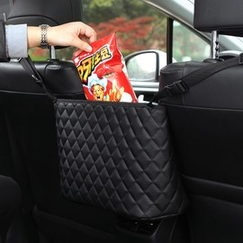 Nanddi Car Net Pocket Handbag Holder Between Seats, Large Capacity Car Bag Purse Holder, with 2 Headrest Hooks, Heightened Front Railing, Leather Material, Reinforced Wiring, Rear Backseat Organizer