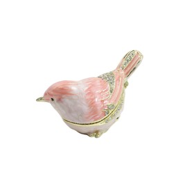 Furuida Mini Bird Trinket Boxes Hinge Hand-Painted Small Jewelry Box Enamel Decorative Unique Gift(Pink)