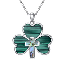 PROESS Clover Cross Necklace 925 Sterling Silver Cross Pendant Malachite Lucky Clover Leaf Necklace Cross Jewelry Gifts for Women Men for Birthday Christmas