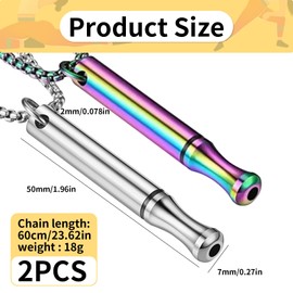 2 Pieces Breathing Necklace Aids,Necklaces Stress Relief Carry for Anxiety-Portable Breath Inhaler Lanyard Stainless Steel Whistle,for Women Men Gifts Christmas Valentine Birthday (Silver/Colour)
