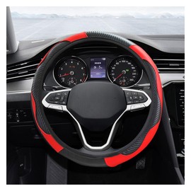 Car Steering Wheel Cover, 15 Inch Carbon Fiber Leather Elastic Steering Wheel Protector, Anti-Slip, Breathable & Soft Car Interior Accessories Universal for Most Cars, Men & Women (Red)