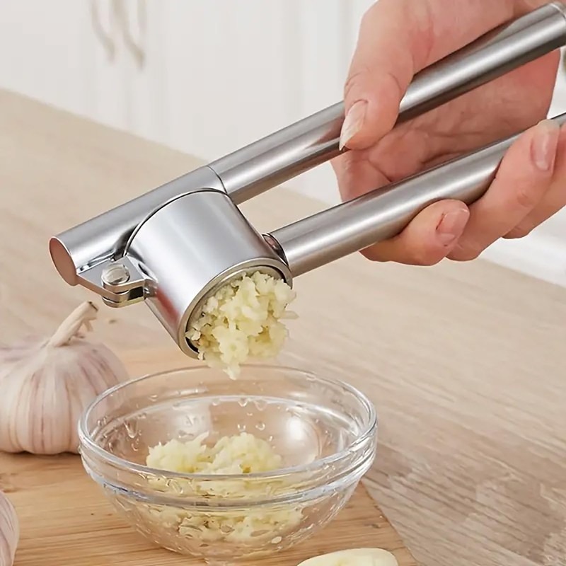 AIMALL Premium Stainless Steel Garlic Press, 7.09-inch Long Handle Garlic