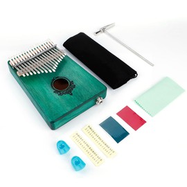 17-Key Kalimba Portable Thumb Piano Mahogany Wooden Body with Build - in Pickup(Green)