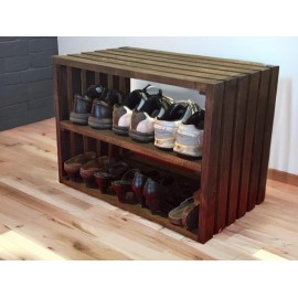 Darla's Studio 66 Rustic Wooden Shoe Rack Bench – 2-Tier Entryway Organizer in Dark Walnut – 28"