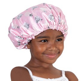 Olivia Sylx - Satin Toddler Silky Sleep Cap & Satin Kids Bonnet for Girls - Sleep Cap & Hair Cover for Sleeping - Adjustable (Pink Leopard/Pink, 0-3 Year)