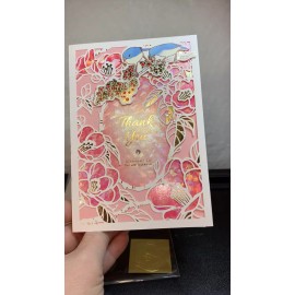 Unbranded Thank You Card Gorgeous Pink Laser Cut Floral Blue Birds Sequin Rhinestone