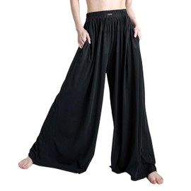 Lunya Organic Pima Wide Leg Cotton Pants for Women - Organic Cotton Palazzo Pants - High Rise Wide Waistband - Raw Hem for Customization - Relaxed Lounge Wear - Immersed Black