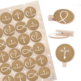 Logbuch-Verlag 24 Wooden Pegs with Motifs Church Faith Religion Table Decoration Guest Gift Christening Communion Confirmation