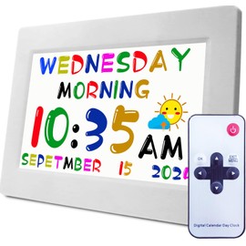 Kids Alarm Talking Clock with Sleep Trainer, Calendar, Auto DST, Checklist to-do List View, 24 Alarms, Custom Reminders, Colourful Fonts, Kids Birthday Gift for Learning- White with Remote