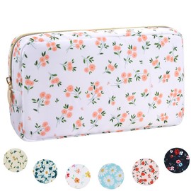 XSUIOY Floral Mini Makeup Bag Cosmetic Bags for Women and Girls, Coquette Aesthetic Makeup Organizer Bag Nylon Zipper Pouches, Travel Toiletry Bag Coin Pouch Sanitary Napkin Storage Bag, Pink Floral, Small, Floral Makeup Bag