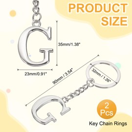 PATIKIL Initial Letter Keychain, 2Pcs Letter A-Z Keychain Alphabet G Pendant Key Ring for Backpack Purse Bag, Silver