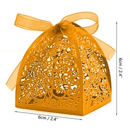 Auto-plaza 50 Pieces Beauty Laser Cut Favor Boxes DIY Wedding Birthday Gift Candy Boxes with Ribbons (Gold)