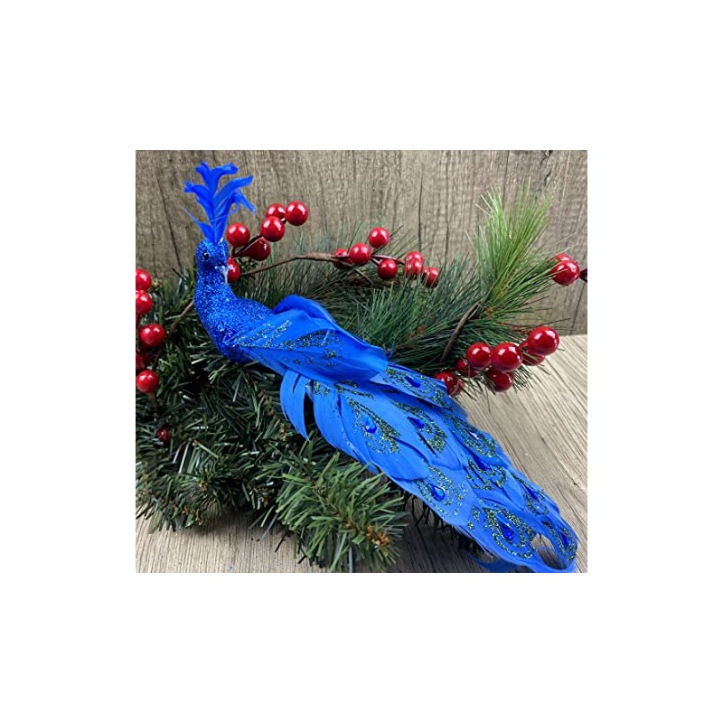 H&S Collection Royal Blue Peacock Clip On Craft Birds Christmas