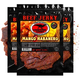 Carnivore Candy’s Mango Habanero Jerky – Beef Jerky with amazing taste, no preservatives, MSG-free, low sodium Ready to Go Food. Great protein boost for the gym, office or on the go! (3 OZ - 3 bags)