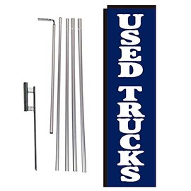 Blue Used Trucks Rectangle Feather Banner Flag with Pole Kit and Ground Spike for New and Used Auto Dealership Car Lots